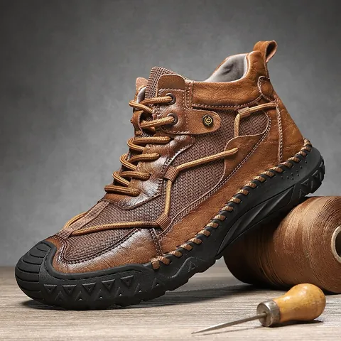 Men Martin Boots Warm Fleece Lined Work Boots For Winter Microfiber Leather Mid-Top British Casual Non-slip Outdoor Shoes