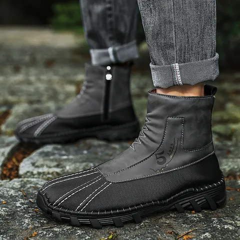 Herren Retro High Top Martin Stiefel Mikrofaserleder Winter Schneestiefel Für Herren Outdoor Rutschfest Warm Casual Fleece Schuhe