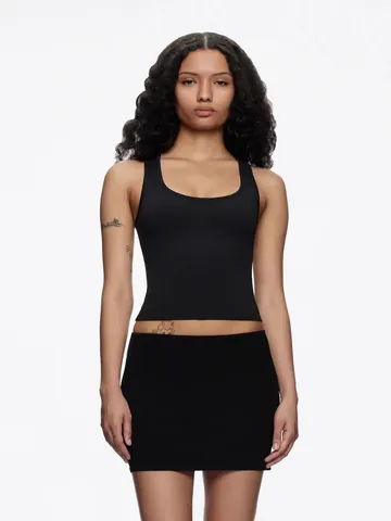 Women's Slim Fit Racerback Tank Top Wide Strap U-Neck Cropped Ribbed Knit Sporty Casual Sleeveless Top