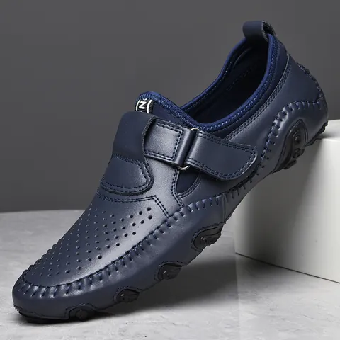 Chaussures de Conduite en Cuir Perforé pour Hommes Mocassins Respirants Semelle Souple Chaussures de Marche Décontractées