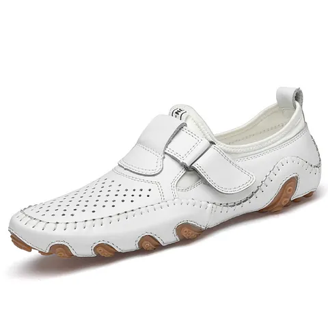 Chaussures de Conduite en Cuir Perforé pour Hommes Mocassins Respirants Semelle Souple Chaussures de Marche Décontractées