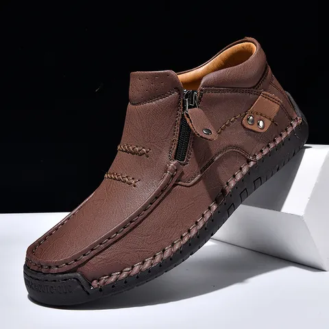 Herren Outdoor Casual High-top Martin Stiefel Slip-on Handgenäht Mikrofaser Lederschuhe Verschleißfest Britischer Stil Für Männer