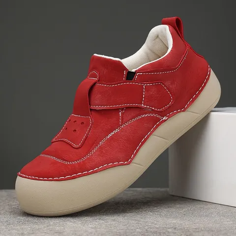 Women Thick Sole Bread Shoes Round Toe Contrast Stitching Hook And Loop Fastener Casual Retro Platform Sneakers