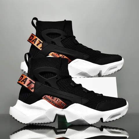 Zapatos de Baloncesto de Caña Alta para Hombre Zapatillas de Deporte de Calcetín de Punto Transpirables Antideslizantes Amortiguadoras de Suela Gruesa Dad Shoes Deporte Correr Casual Streetwear