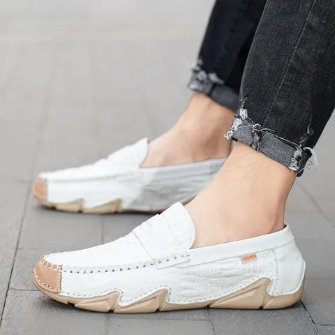 Men Top Layer Cowhide Driving Shoes British Business Loafers Crocodile Pattern Casual Soft Sole Leather Shoes Slip-on Flats