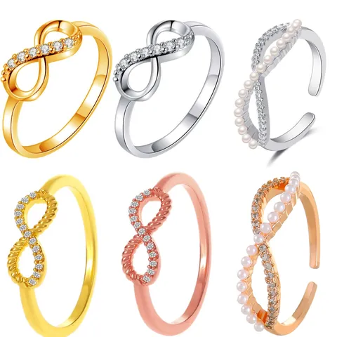 Luxury Infinity Symbol Rhinestone Alloy Ring For Women Gold Rose Gold Silver Tone Elegant Fashion Finger Jewelry Accessory