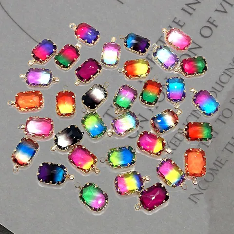 Ciondolo in Cristallo Rettangolare Sfaccettato a Colori Sfumati Con Charm Intarsiato in Lega per Creazione di Gioielli DIY Collane Orecchini Accessori