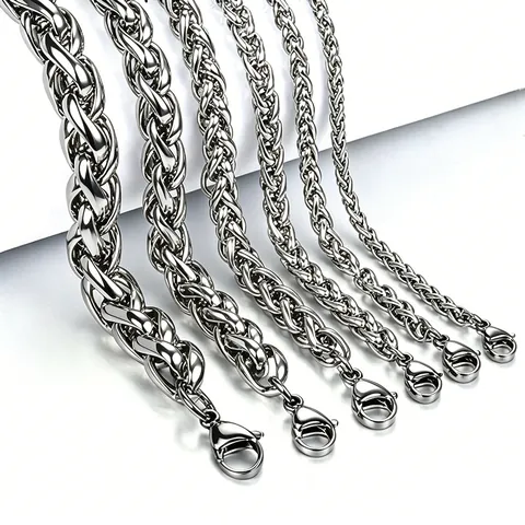 Unisex Stainless Steel Wheat Chain Necklace Fashion Dragon Bone Link Bracelet Korean Style Silver Painted Jewelry For Men Women