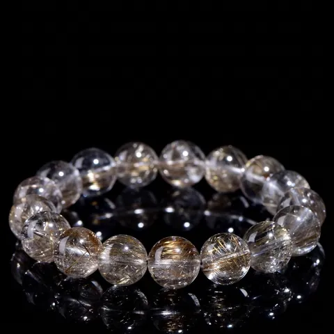 Natural Silver Rutilated Quartz Bracelet Grade 5A Polished Round Bead Crystal Healing Stone Jewelry For Men Women Unisex Gift