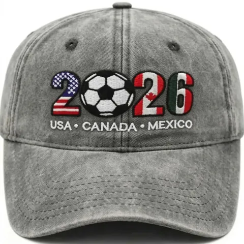 Vintage Washed Cotton Baseball Cap 2026 Soccer World Cup Theme Embroidered Distressed Hat For Outdoor Casual Sun Protection
