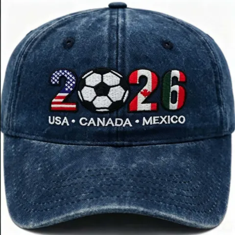 Vintage Washed Cotton Baseball Cap 2026 Soccer World Cup Theme Embroidered Distressed Hat For Outdoor Casual Sun Protection
