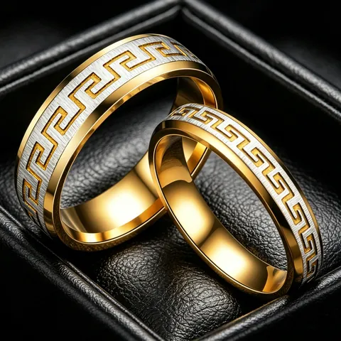 Vintage Stainless Steel Greek Key Meander Ring For Men Women Religious Cross Scripture Prayer Band Ring Jewelry Gift