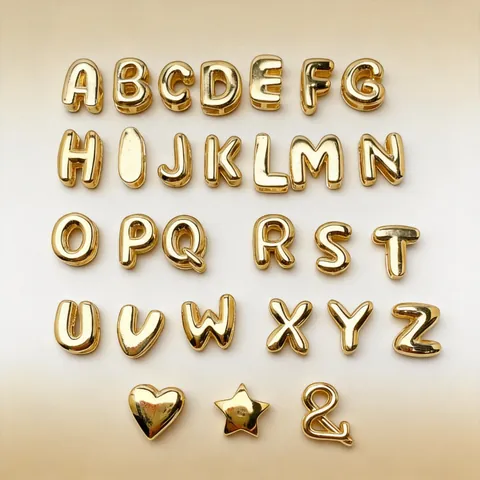 18K Gold Plated Copper Bubble Initial Letter Pendant For Women DIY Jewelry Making 3D Heart Star Alphabet Symbol Charm