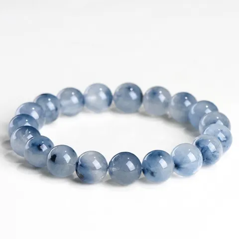 Natural Blue Rutilated Quartz Bracelet Blue Rabbit Hair Wire Crystal Round Bead Healing Energy Unisex Jewelry Gift Stretch Hand Chain