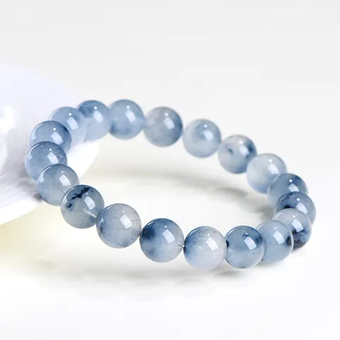 Natural Blue Rutilated Quartz Bracelet Blue Rabbit Hair Wire Crystal Round Bead Healing Energy Unisex Jewelry Gift Stretch Hand Chain