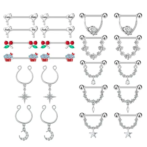 Stainless Steel Nipple Rings Star Moon Skeleton Hand Heart Zircon Inlaid Nipple Studs Non-Piercing Nipple Clips Body Jewelry