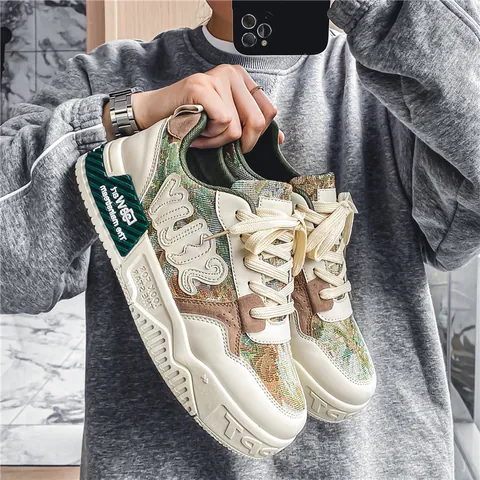 Herren Mode Leinwand Patchwork Skate-Schuhe Plateau Trendy Lässig Walking Sneakers Für Männer Koreanischen Stil Low Top Schuhe