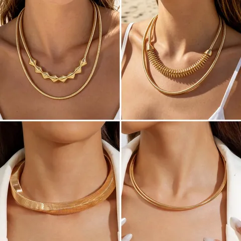 Collar Gargantilla Acanalada de Aleación de Metal de Moda para Mujeres Joyería de Regalo de Collar de Torque de Declaración de Oro y Plata Geométrico Vintage