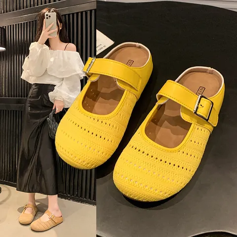 Women's Mesh Clogs Mules Thick Sole Breathable Buckle Strap Slip-On Summer Casual Perforated Mules For Outdoor Beach Women Shoes