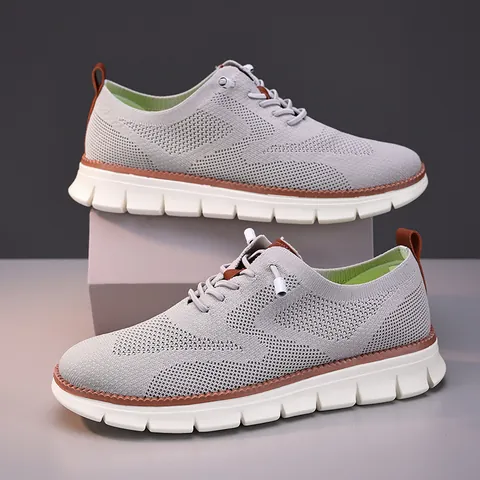 Men Breathable Flyknit Sneakers Lightweight Casual Walking Shoes Mesh Low Top Sport Shoes Soft Sole Comfortable Loafers