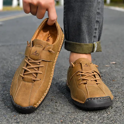 Men Casual Linen Stitched Short Boots Handmade Non-Slip Rubber Sole Outdoor Walking Shoes Fashion British Style Martin Boots For Men