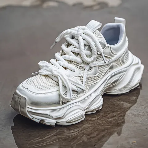 Sneakers Chunky Designer Distressed da Uomo in Mesh Traspiranti Scarpe Sportive Platform Effetto Sporco Retro Casual Outdoor