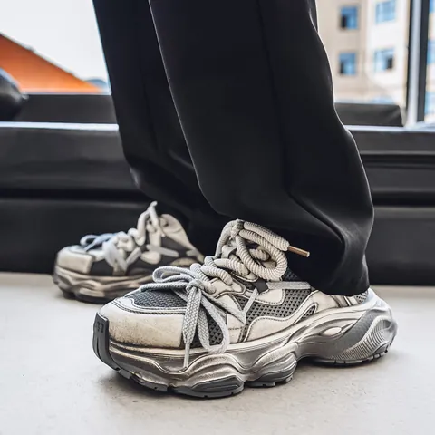 Sneakers Chunky Designer Distressed da Uomo in Mesh Traspiranti Scarpe Sportive Platform Effetto Sporco Retro Casual Outdoor