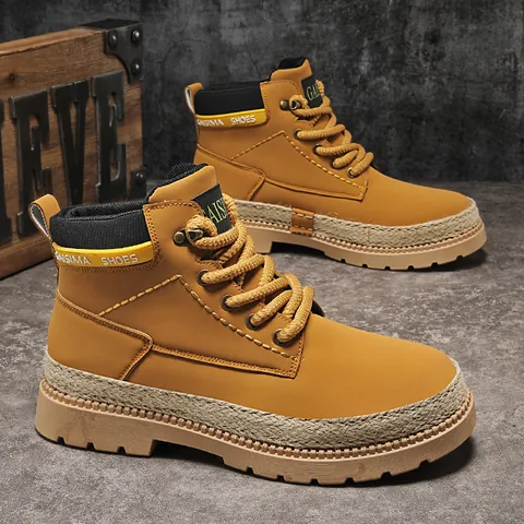 Men's High Top Martin Boots Waterproof Faux Leather Work Boots Thick Sole Non-slip Casual Hiking Boots Fashion Outdoor Sneakers