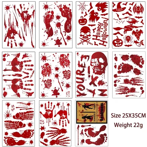 Halloween Bloody Handprints Footprints Wall Stickers PVC Horror Bloodstain Window Decals Spooky Haunted House Party Supplies Decoration