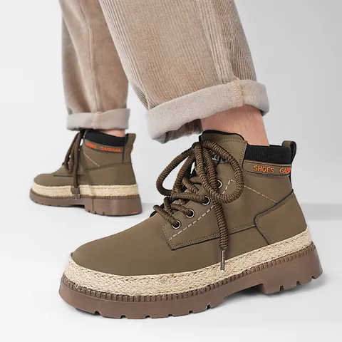 Men's High Top Martin Boots Waterproof Faux Leather Work Boots Thick Sole Non-slip Casual Hiking Boots Fashion Outdoor Sneakers