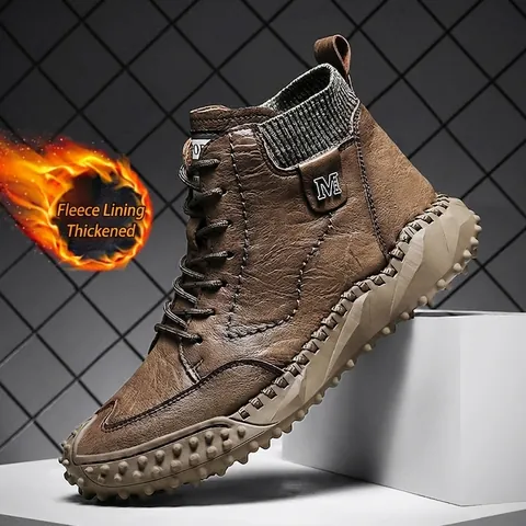 Botas Martin de Caña Alta para Hombre Botas de Nieve Cálidas Invierno Con Boca de Calcetín de Punto Suela de Goma Antideslizante Zapatos de Moda Casual