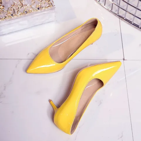 Women Pointed Toe High Heels Pumps Elegant PU Patent Finish Stiletto Dress Shoes For Office Wedding Bridal Party Fashion Footwear