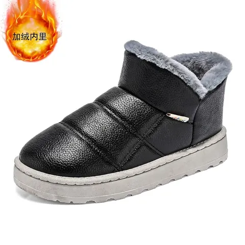 Uomo Inverno Caldo Fodera in Pile Scarpe in Cotone Impermeabile Pelle Artificiale Slip On Pantofole da Casa Antiscivolo Suola Spessa Casual Mocassini