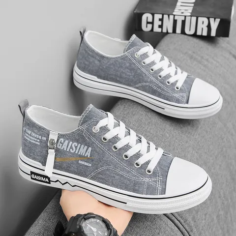 Sneaker da Uomo in Tela Traspirante Scarpe da Skate Stringate alla Moda Stile Coreano Scarpe Casual Basse in Denim per Ragazzi