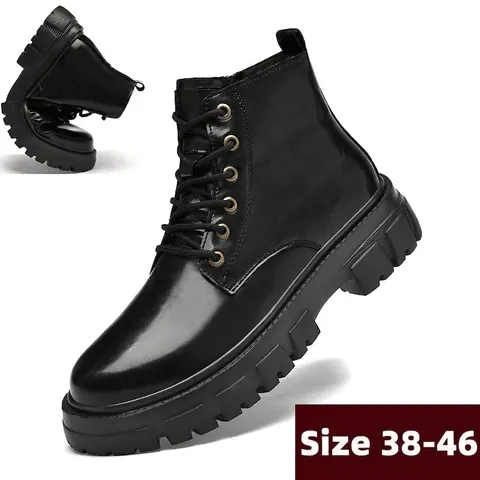 Men Martin Boots Genuine Split Cowhide Leather High Top Work Boots British Motorcycle Style Non-Slip Durable Lace-up Plus Size Casual Fashion Boots