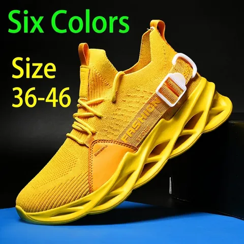 Flyknit Mesh Breathable Blade Sole Sneakers Unisex Sport Leisure Running Shoes Comfortable Shock Absorption Outdoor Footwear