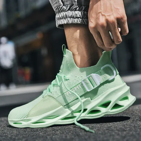 Flyknit Mesh Breathable Blade Sole Sneakers Unisex Sport Leisure Running Shoes Comfortable Shock Absorption Outdoor Footwear