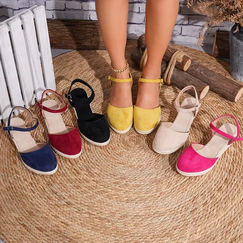 Sandalias de Cuña con Punta Cerrada a la Moda para Mujer Espadrilles Bohemias con Plataforma Cuerda de Paja Correa al Tobillo Zapatos de Verano