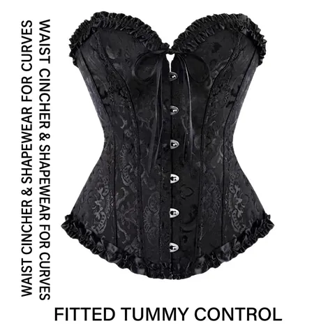 Women Strapless Floral Jacquard Corset Top Vintage Palace Style Bustier With Front Metal Busks And Lace-Up Back Sexy Shaping Top