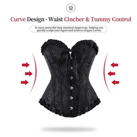 Women Strapless Floral Jacquard Corset Top Vintage Palace Style Bustier With Front Metal Busks And Lace-Up Back Sexy Shaping Top