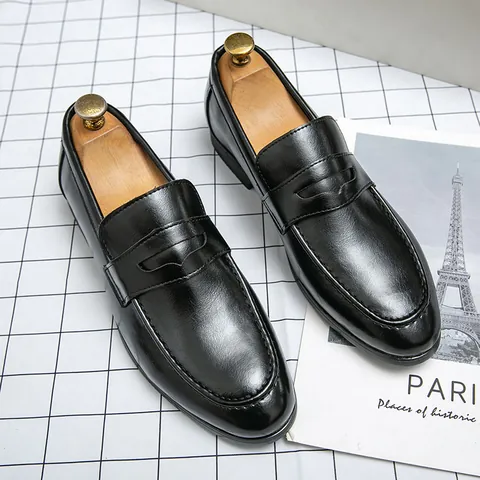 Men's Casual PU Leather Loafers Slip-on British Style Shoes Business Formal Pointed Toe Tassel Penny Loafers For Men Fashion