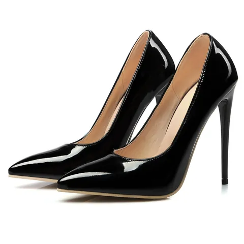 Women Sexy Black Patent Leather Pointed Toe Stiletto High Heels Sexy Professional Party Dress Pumps Shoes Big Sizes