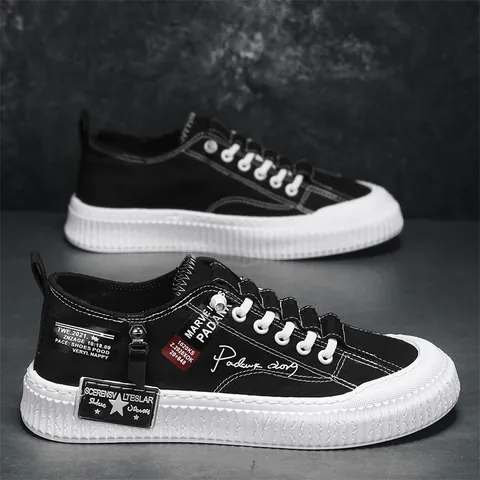 Men Casual Canvas Skate Shoes Platform Breathable Low Top Sneakers Fashion Letter Print Non-Slip Height Increasing Sport Shoes