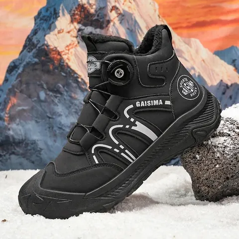 Men Mid-Top Outdoor Work Martin Boots Warm Fleece Lined Canvas Casual Sports Shoes With Rotating Buckle Non-Slip Sole Fashion Sneakers