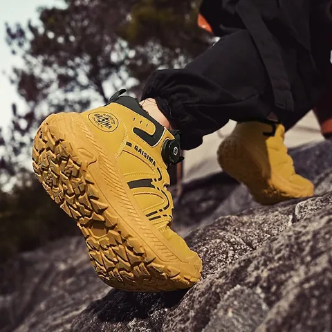 Men Mid-Top Outdoor Work Martin Boots Warm Fleece Lined Canvas Casual Sports Shoes With Rotating Buckle Non-Slip Sole Fashion Sneakers