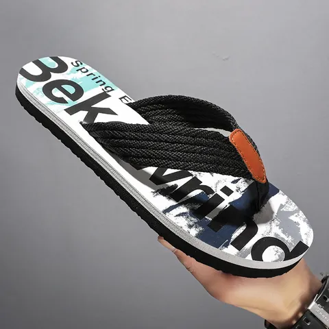 Herren Sommer Casual Strand Flip-Flops Mit Geflochtenem Riemen Buchstabendruck Rutschfeste EVA Gummisohle Leichte Trendy Sandalen Für Herren Outdoor Urlaub