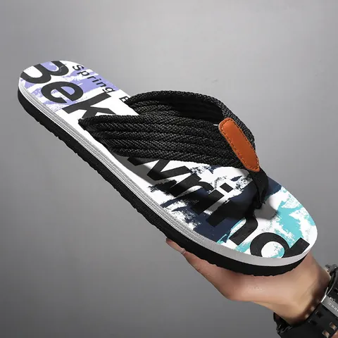 Herren Sommer Casual Strand Flip-Flops Mit Geflochtenem Riemen Buchstabendruck Rutschfeste EVA Gummisohle Leichte Trendy Sandalen Für Herren Outdoor Urlaub