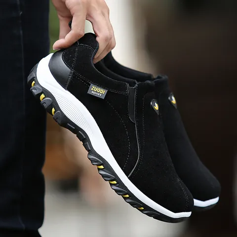 Men Casual Outdoor Sneakers Slip-on Walking Shoes Breathable Lightweight Synthetic Leather Vintage Sports Shoes Hiking Footwear