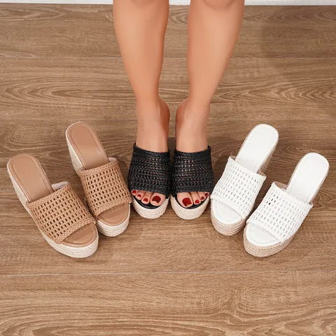 Sandalias de Cuña para Mujer Esparteñas Plataforma Tacones Altos Tejidos Peep Toe Bohemio Zapatos de Verano Antideslizantes Calzado de Viaje