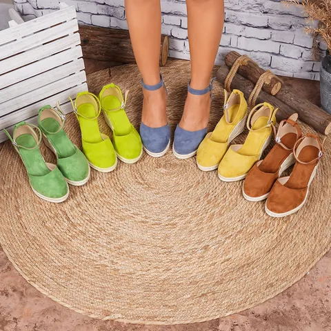 Women Wedge Sandals Espadrilles Closed Round Toe Straw Woven Platform Heel Ankle Strap Shoes Summer Vacation Casual Shoes